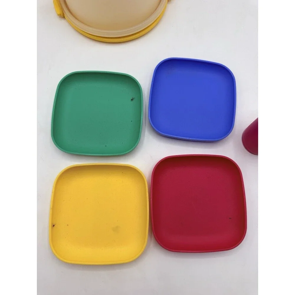 Vintage Tupperware Tupper Toys Mini Cake Carrier & 4 Plates 1 Cup Red Yellow +